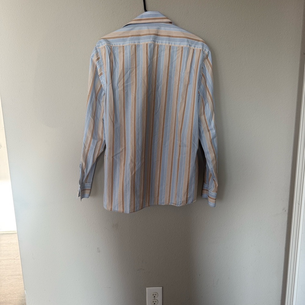 Barneys New York Blue and Tan Striped Shirt Men’s Medium - Picture 4 of 6